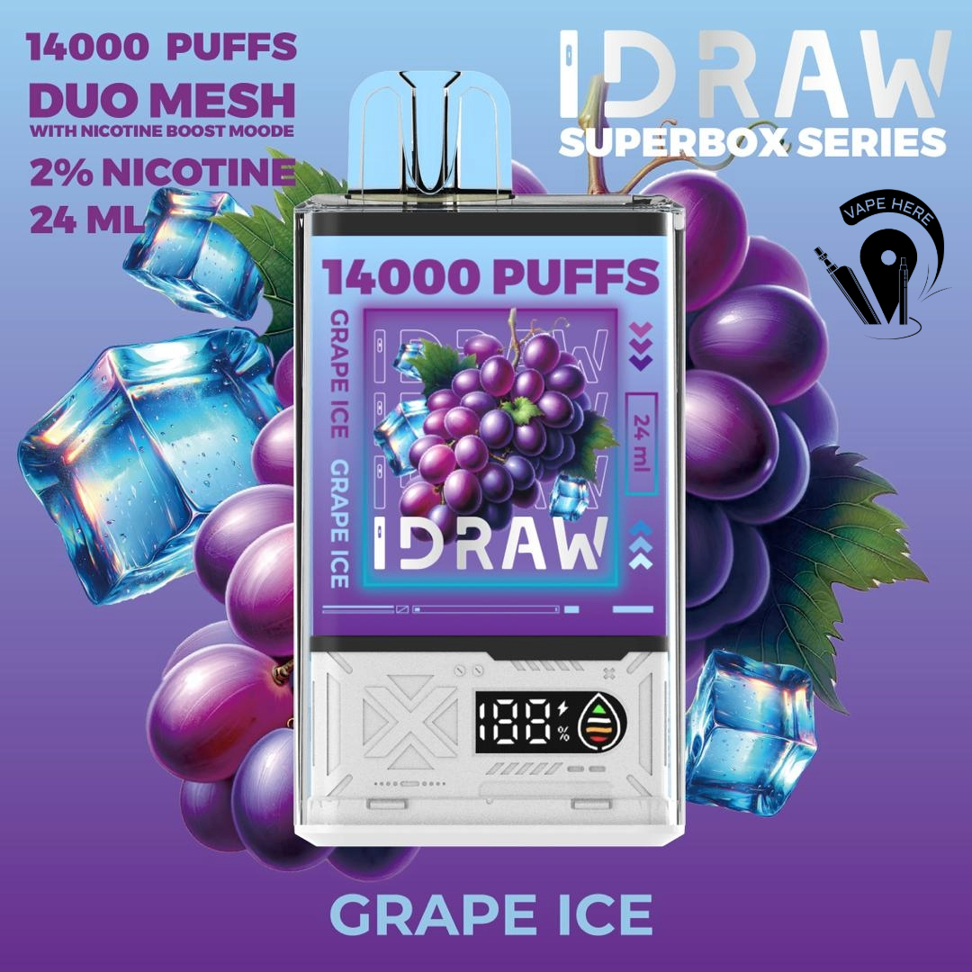 IDRAW SUPERBOX 14000 Puffs Disposable Vape Grape Ice UAE Dubai